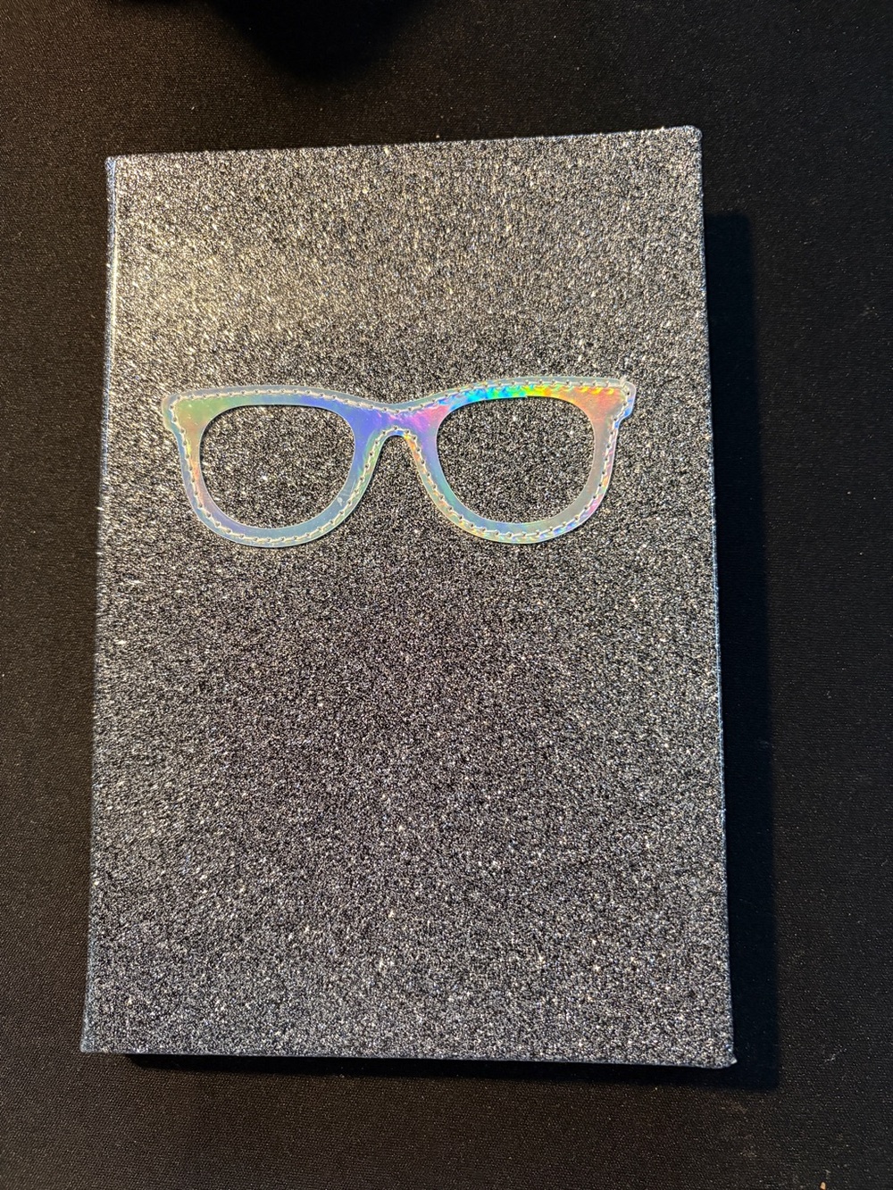 Silver Glitter Party Notebook with Holographic Glasses Accent